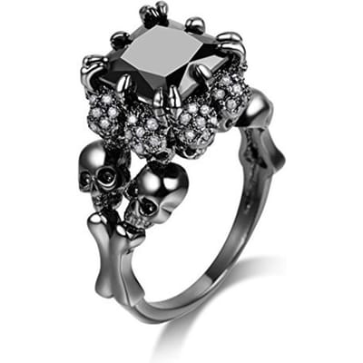 Prachtige Dames Vierkante Zwarte Strass Zirkonia Ring Mode Gotische Punk Schedel Ring voor Vrouwelijke Bruiloft Sieraden Halloween Cadeaus 11