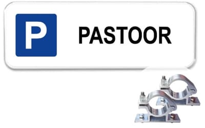 Parkeerbord Pastoor - Weerbestendig Aluminium - 40x15 cm - Bevestiging: Met paalbeugels Ø48mm
