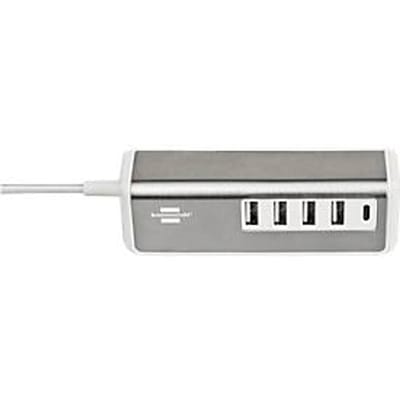 Multi-lader brennenstuhl®estilo, voor maximaal 5 apparaten, snellaadfunctie, 1,5 m textielkabel, 1x USB-C, 4x USB-laadcontactdoos, roestvrij stalen oppervlak, wit
