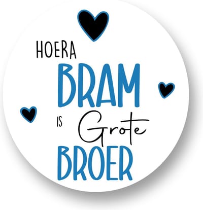 RoNa Design Sluitsticker Naam is grote Broer - Blauw - 20 stuks - 40 mm