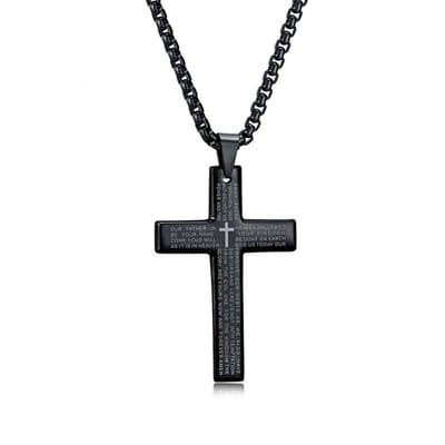 Fako Bijoux - Cubaans Kruis Voor Mannen - Ketting Met Kruis - Heren Ketting - Holy Cross - 34x49mm - 60cm - 2.5mm - Stainless Steel - RVS - Staal - Zwart