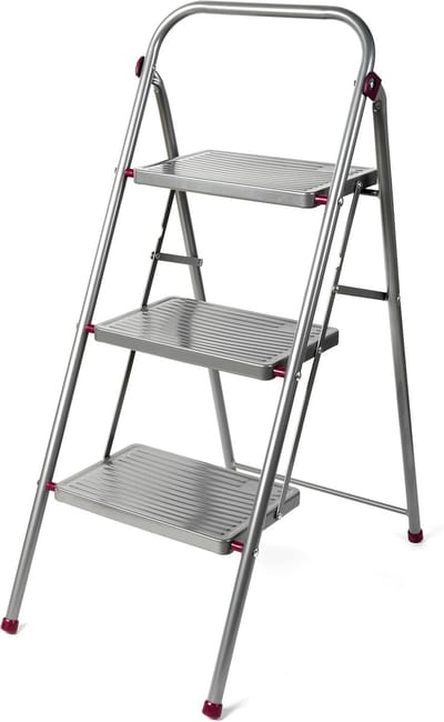 Famanu - 3-traps opvouwbare huishoudtrap, en lichtgewicht ontwerp, antislip poten en veiligheidsclip, 150 kg draagvermogen