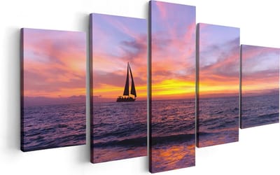 Artaza Canvas Schilderij Vijfluik Zeilboot Silhouet bij Zonsondergang - 100x50 - Foto Op Canvas - Canvas Print