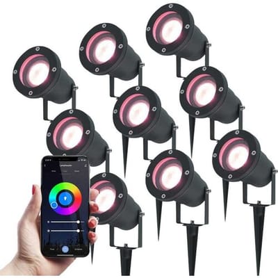 HOFTRONIC SMART Set van 9 Sydney Smart prikspots - RGBWW - Wifi + Bluetooth - 5,5 Watt 400 lumen - IP65 Waterdicht - Bestuurbaar via app - Google