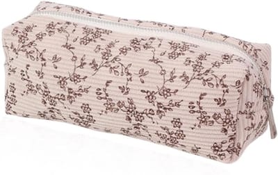 Stijlvol college-etui voor meisjes met bloemenprint, ruime pennenetui van canvas voor school en kantoor