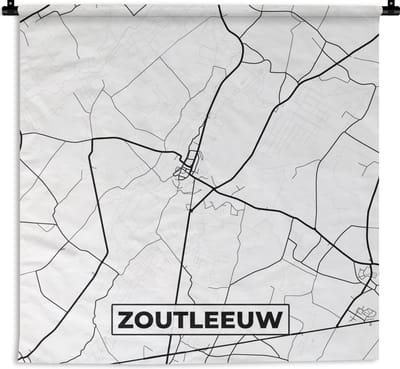 Wandkleed - Wanddoek - België – Zoutleeuw – Stadskaart – Kaart – Zwart Wit – Plattegrond - 180x180 cm - Wandtapijt