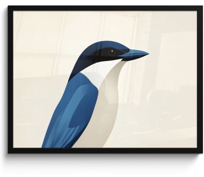Poster in lijst - Fotolijst 70x50 cm - Posters - Illustratie - Blauw - Vogel - Posterlijst zwart - Decoratie - Wanddecoratie woonkamer - Muurdecoratie slaapkamer