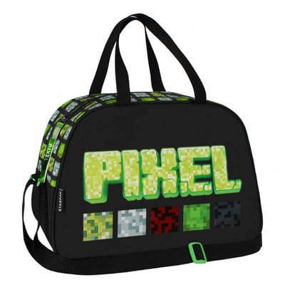 Lobbes sporttas schoudertas pixel print zwart groen voor kinderen.