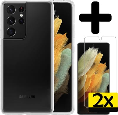 Hoesje - Met 2x Screenprotector - Geschikt voor Samsung Galaxy S21 Ultra - Sterk & Shockproof - Back Cover - Siliconen Case - Telefoon Hoes - Telefoonhoesjes - Transparant