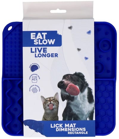 Eat Slow Live Longer Likmat – 21 x21 cm - Vierkant – Snuffelmat – Anti-schrok Mat – Slowfeeder – Afleiding – Honden en Katten - 100% Siliconen – Vaatwasserbestendig – Voerpuzzel Kat - Blauw
