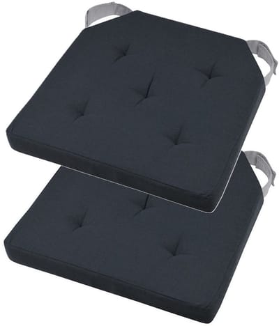 Stof Textile stoelkussen DUO - 2x - antraciet - 38 x 38 x 4 cm - klittenband sluiting - zitkussens - binnen/buiten