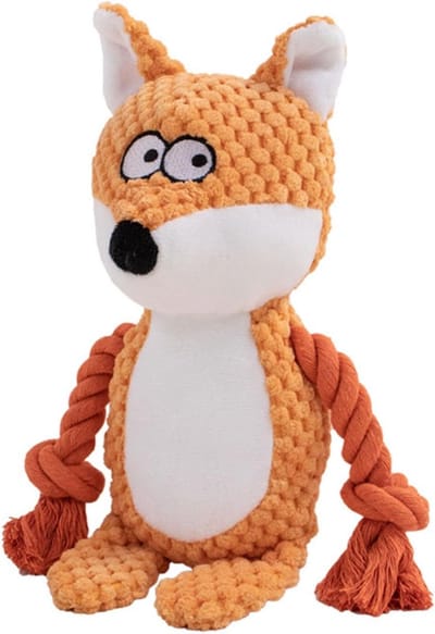 Hondenspeelgoed, hondenpiepspeelgoed met kreukelpapier, knuffeldier hond pluche kauwspeelgoed, katoenen touw interactief speelgoed voor puppy, kleine, middelste honden (oranje vos)