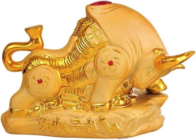 Keramiek Beeldje - Dierenriem Ox - Woondecoratie - Gouden Afwerking - L - Goud