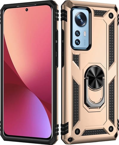 Geschikt voor Xiaomi 12 Pro Ring Hoesje Armor Anti-shock Backcover Goud - Geschikt voor Xiaomi 12 Pro Geschikt voor Xiaomi 12 Pro Backcover kickstand Ring houder cover TPU backcover oTronica