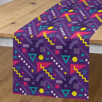 ABAKUHAUS Retro Tafelrunner – Memphis Art Jaren '80 – 40x180 cm, Paars/Meerkleurig