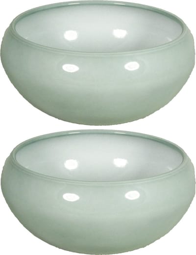 2x stuks bloempot schaal in kleur misty groen keramiek voor kamerplant H12 x D26 cm- plantenpotten binnen