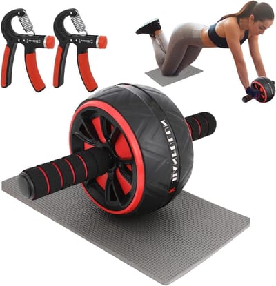 Ab Roller Wheel, Ab Workout Apparatuur voor Buik- en Core Krachttraining, Home Gym Fitness Oefening Wielen voor Vrouwen Mannen, met 2 Grip Krachttrainer & Kniebeschermer Accessoires