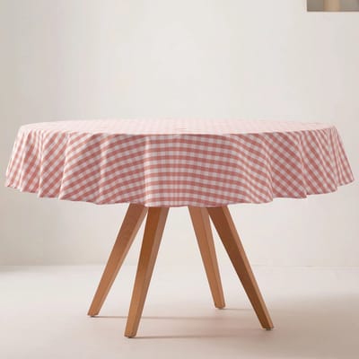 GAMUSI VICHY Rond Tafelkleed - Vlekwerend - Katoen Look - Ruitjes - 160 x 160 cm - Zalm- OEKO-TEX