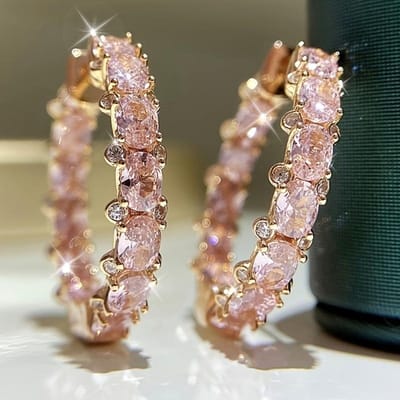 Boucles d'oreilles créoles carrées en zircone cubique de princesse Luxe Tendance Boucles d'oreilles cercle pour femmes Mode Polyvalent Bijoux féminins Cadeaux brown