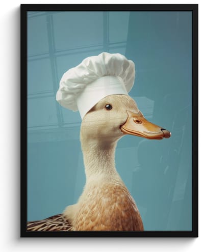 Fotolijst inclusief poster - Posterlijst 50x70 cm - Posters - Eend - Koksmuts - Cute - Vogel - Foto in lijst - Keuken decoratie muur - Wanddecoratie accessoires - Muurdecoratie - Schilderijen