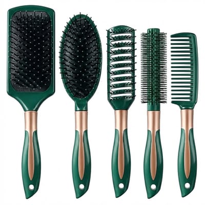 Groen zwart haarborstel set 5 delig voor dames en heren antistatische haarborstel en kam set voor nat en droog haar met kunststof pinnen en ergonomische handgreep voor dagelijks gebruik