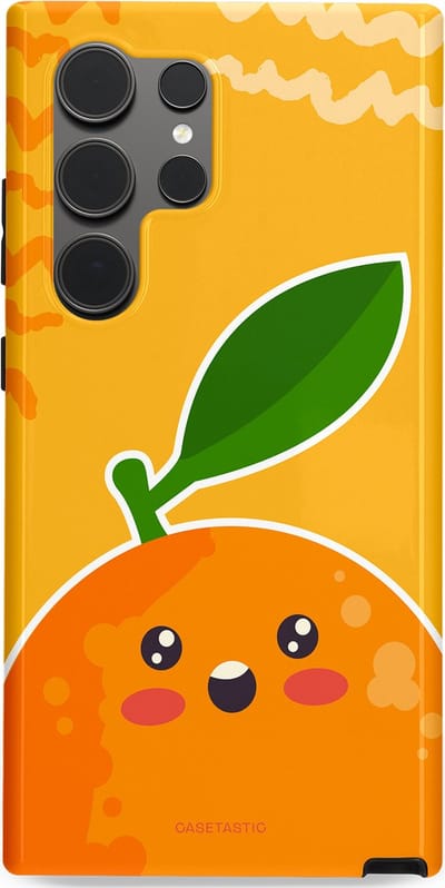 Casetastic Hoesje Geschikt voor Samsung S24 Ultra - Stijlvolle Beschermende Duo-layer Case - Vrolijke Sinaasappel