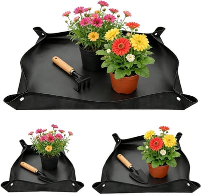 Set van 3 Waterdichte Plantmatten, 50 x 50 cm / 66 x 66 cm / 75 x 100 cm, Herbruikbare Tuinmat, Vouwbare Repotting Mat, Ideaal voor Verplanten en Zaailingen
