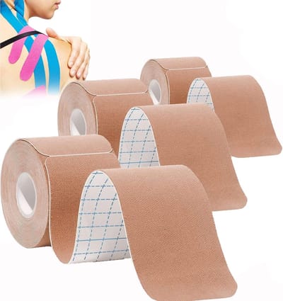 Sander Shop Kinesiologie Tape prefabriceerd,3 rollen 5cmX5M waterdichte elastische spieren, training tape, knieën, schouders en ellebogen（beige）