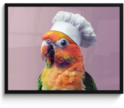 Fotolijst inclusief poster - Posterlijst 70x50 cm - Posters - Papegaai - Koksmuts - Nieuwsgierig - Vogel - Foto in lijst - Keuken decoratie muur - Wanddecoratie accessoires - Muurdecoratie - Schilderijen
