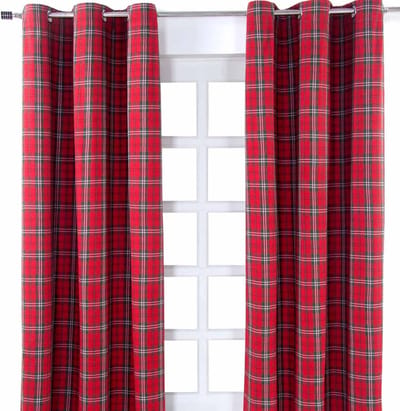 Homescapes Edward tartan ooggordijnen set van 2 100% katoen, 137 x 117 cm