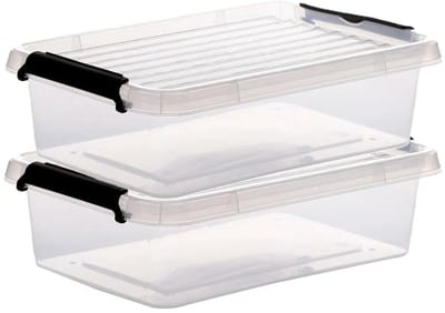 5Five opberg kist met deksel - 2x - Clip Box - 3 liter - 29 x 20 x 8 cm - kunststof - transparant