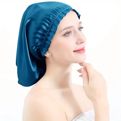 Nivard Zijden Slaapmuts - Satijnen Nachtmuts - Silk Bonnet - Sleep Cap - Haarverzorging - Satin - Verstelbaar - Voor Zacht & Stralend Haar - Blauw