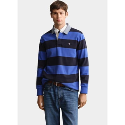 Gant Heavy Rugger Shield Polo Streep Navy Royal Blue - Maat M - Heren - Longsleeve polo