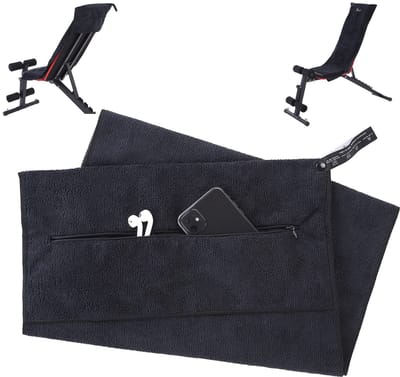 Sporthanddoek – Zwart – Fitness Handdoek met Ritsvak – Gym handdoek – Yoga handdoek – Nek Handdoek – Sneldrogende Handdoek voor Sport, Fitness & Gym – Met Opbergvak voor Telefoon & Sleutels – 50x120 cm