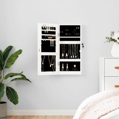 vidaXL - Sieradenkast - met - spiegel - wandgemonteerd - 30x8,5x67 - cm - wit
