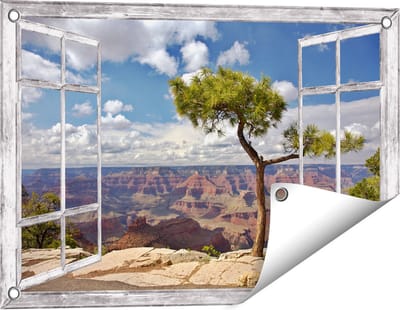 Gards Tuinposter Doorkijk Grand Canyon met Boom - 60x40 cm - Tuindoek - Tuindecoratie - Wanddecoratie buiten - Tuinschilderij