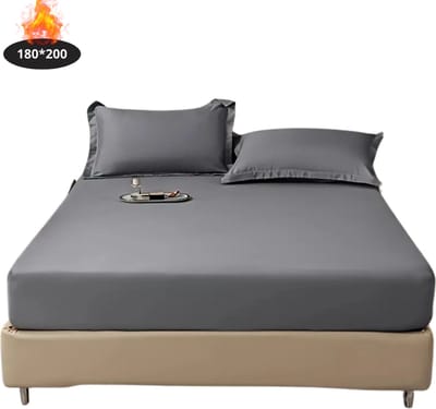 Nivard Hoeslaken Set - Inclusief Kussensloop - 3 Delige Set - Beddengoed - Fitted Sheet - Pillow Case - Bed - Donkergrijs 180 x 200