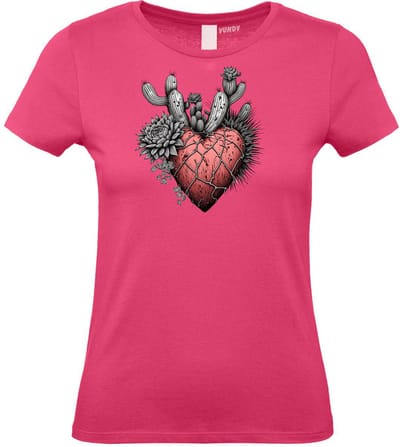 Dames t-shirt Cactus Heart | Valentijn cadeautje voor haar | Valentijn | Valentijnsdag voor vrouwen | Fuchsia Dames | maat XS