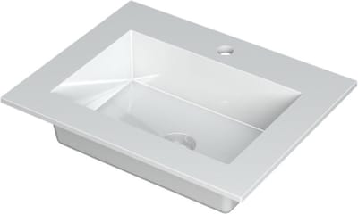 INK® Kraft wastafel polystone enkele bak met 1 kraangat, 60x45x1cm, glans wit