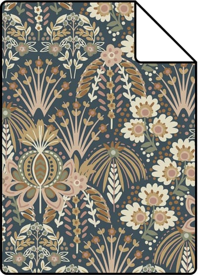 Proefstaal ESTAhome behang vintage bloemen in art nouveau stijl vergrijsd donker blauw - 26.5 x 21 cm - 130975-S
