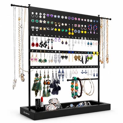BOTC Sieradenhouder - Voor kettingen / armbanden / Oorbellen - Sieraden Organizer - Oorbellenrekje - Ketting houder - Zwart