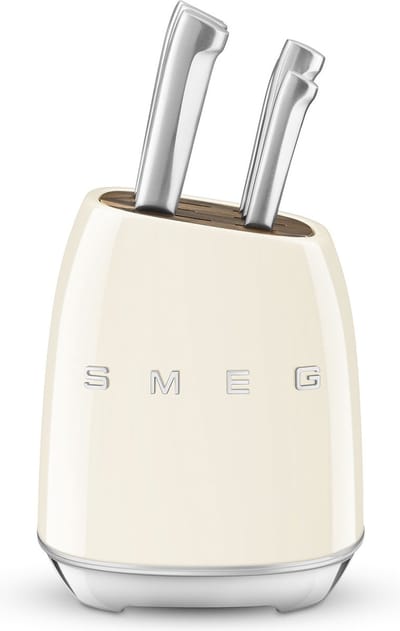 SMEG KBSF02CR Messenblok met 6 Messen - Messenset - Duits Roestvrij Staal - Acaciahout - Ergonomische Handgrepen - '50s Style - Crème