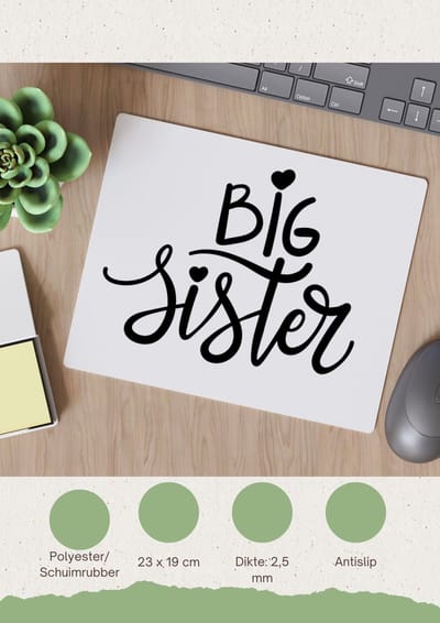 Akyol - big sister Muismat - Zus - oudere zus - cadeau - verjaardag - oudere zus - familie - 23 bij 19 cm