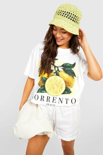 boohoo Dames Sorrento Lemon Oversized T-shirt | Wit | Maat: Small