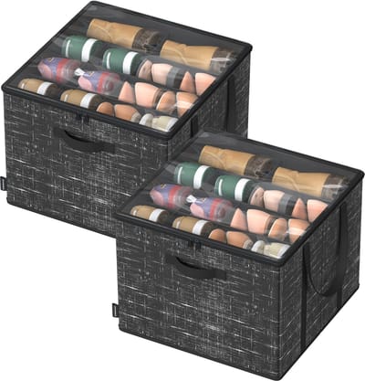 SONGMICS - Schoenendoos - Schoenorganizer 2-Delig - Voor Maximaal 16 Paar Schoenen - Met Handgrepen