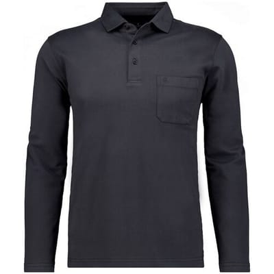 Ragman Polo Soft Knit Long Sleeve Chest Pocket Zwart / male