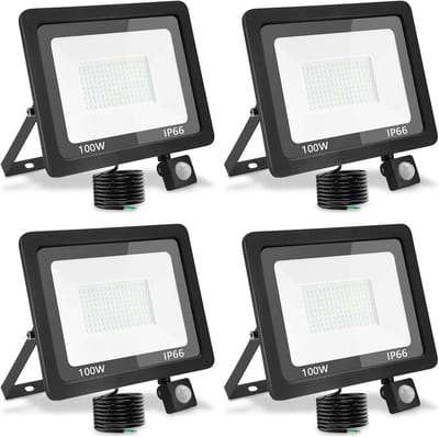 Krachtige LED Buiten Spot met Bewegingsmelder 100W 10.000lm Warm Wit IP66 voor Tuin en Garage (4 Stuks)