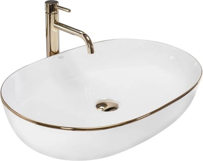 Rea Cleo 61 Gold Edge Opzetwastafel Wit En Goud 60,5x41 cm