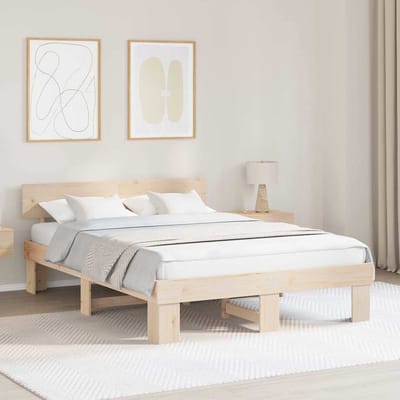 vidaXL - Bedframe - met - hoofdeinde - Naturel - 150 - x - 200 - cm - Massief - grenenhout