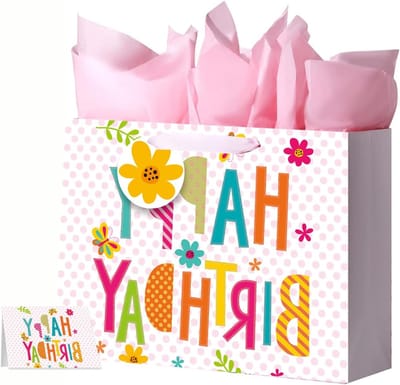 Set van 2 Grote Roze Geschenktassen met Kaarten en Zijdepapier voor Verjaardag en Feest
